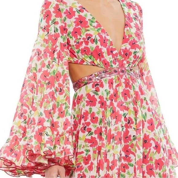 Mac Duggal Floral Cutout Bell Mini Dress Size 6